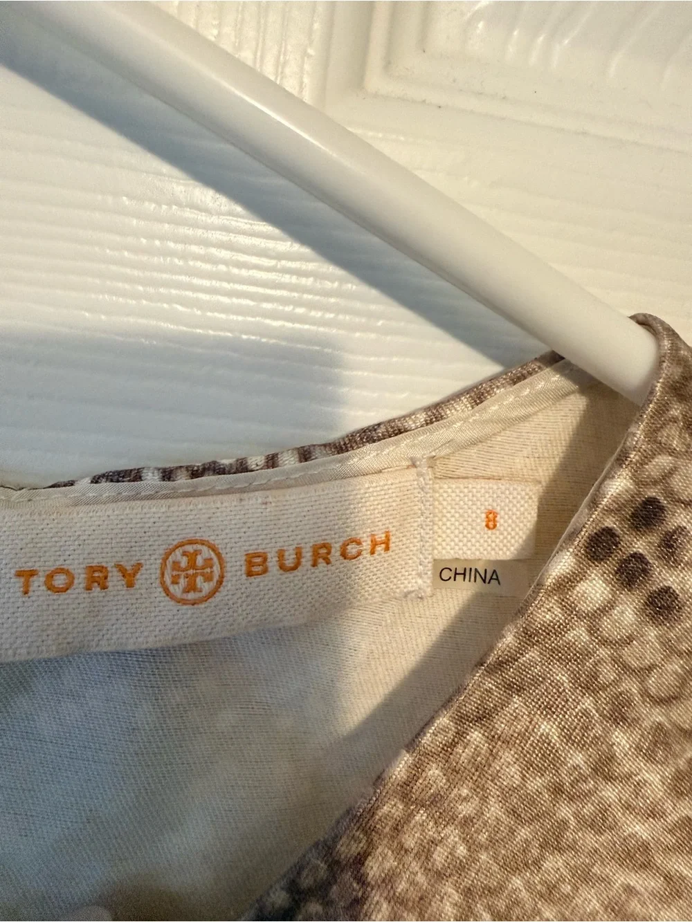 Tory Burch Short-Sleeve Snake Print Tee in Brown and Cream